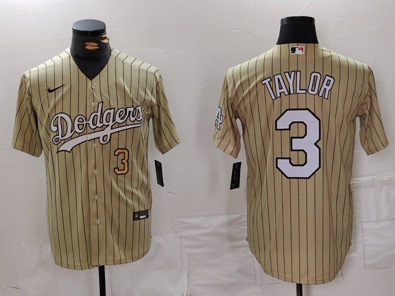 Men Los Angeles Dodgers 3 Taylor yellow Stripe Game 2024 Nike MLB Jersey style 3
